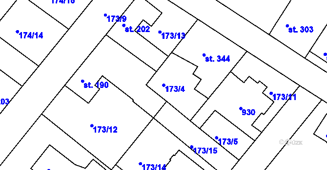 Parcela st. 173/4 v KÚ Neratovice, Katastrální mapa