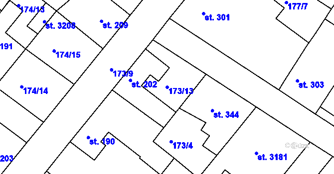 Parcela st. 173/13 v KÚ Neratovice, Katastrální mapa