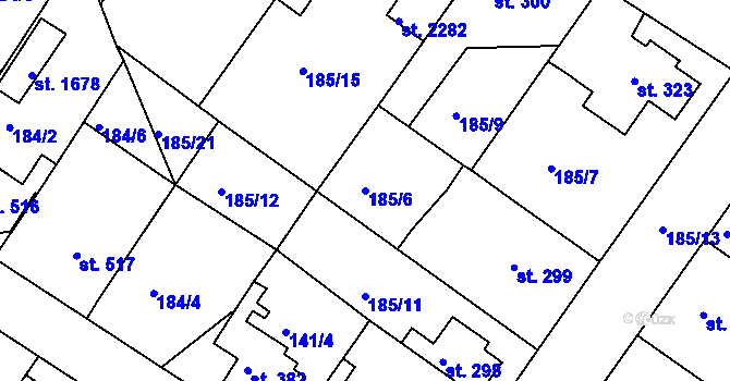 Parcela st. 185/6 v KÚ Neratovice, Katastrální mapa