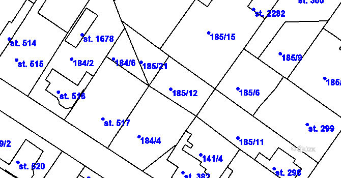 Parcela st. 185/12 v KÚ Neratovice, Katastrální mapa
