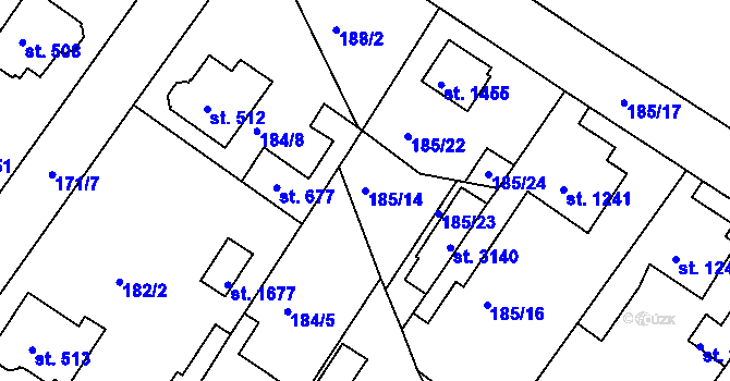 Parcela st. 185/14 v KÚ Neratovice, Katastrální mapa