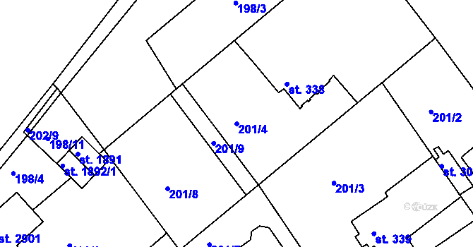 Parcela st. 201/4 v KÚ Neratovice, Katastrální mapa