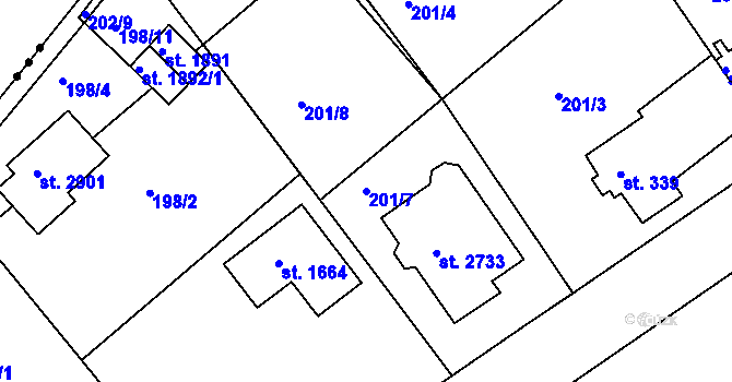 Parcela st. 201/7 v KÚ Neratovice, Katastrální mapa