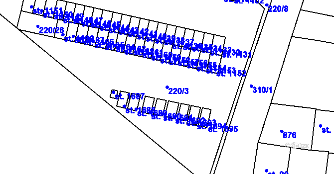 Parcela st. 220/3 v KÚ Neratovice, Katastrální mapa