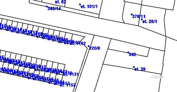 Parcela st. 220/8 v KÚ Neratovice, Katastrální mapa
