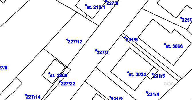 Parcela st. 227/3 v KÚ Neratovice, Katastrální mapa