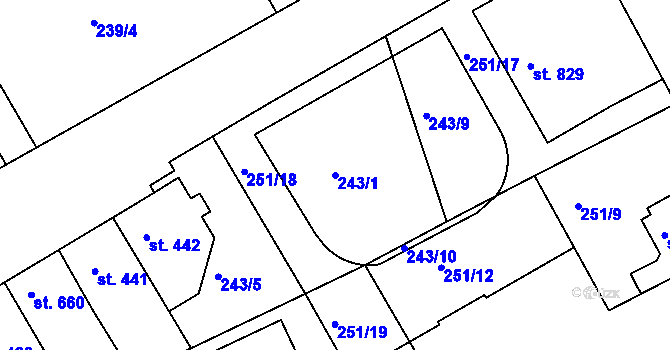 Parcela st. 243/1 v KÚ Neratovice, Katastrální mapa