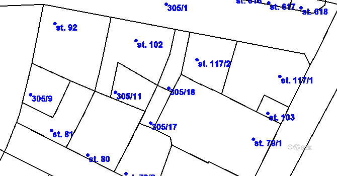 Parcela st. 305/18 v KÚ Neratovice, Katastrální mapa