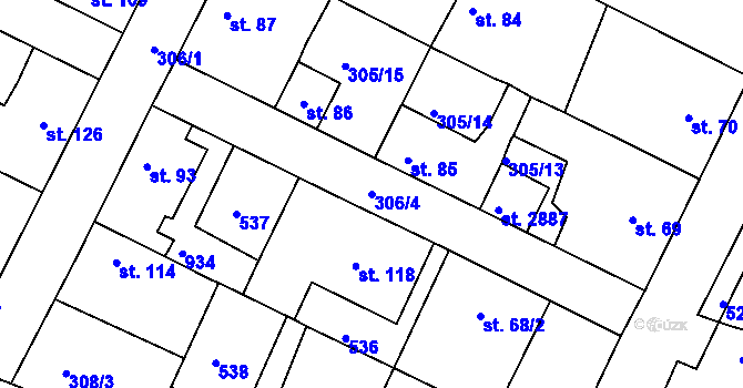 Parcela st. 306/4 v KÚ Neratovice, Katastrální mapa
