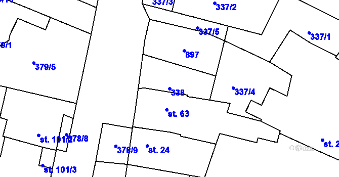 Parcela st. 338 v KÚ Neratovice, Katastrální mapa