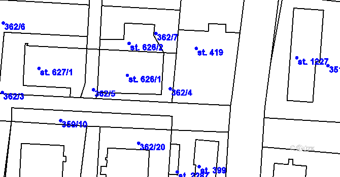 Parcela st. 362/4 v KÚ Neratovice, Katastrální mapa