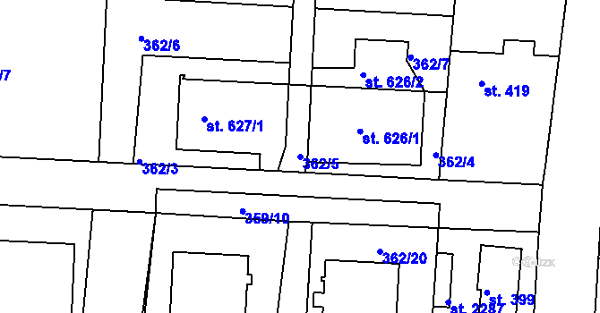 Parcela st. 362/5 v KÚ Neratovice, Katastrální mapa