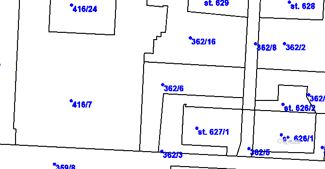 Parcela st. 362/6 v KÚ Neratovice, Katastrální mapa