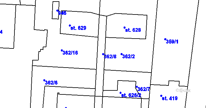 Parcela st. 362/8 v KÚ Neratovice, Katastrální mapa
