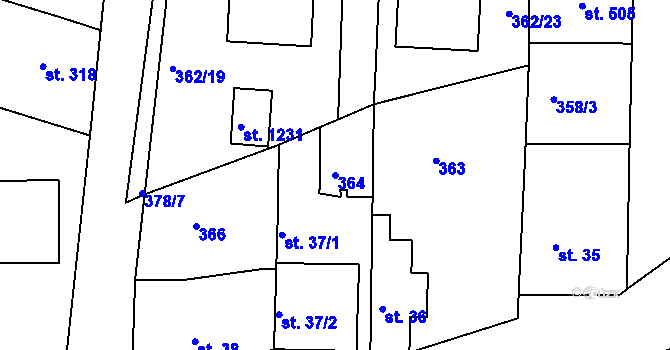 Parcela st. 364 v KÚ Neratovice, Katastrální mapa