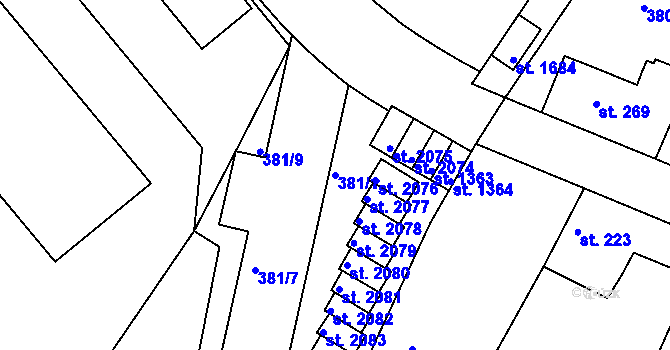 Parcela st. 381/1 v KÚ Neratovice, Katastrální mapa