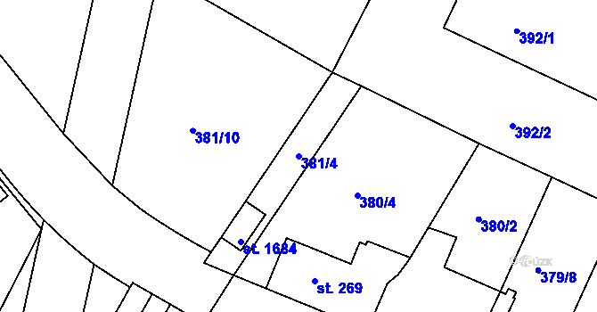 Parcela st. 381/4 v KÚ Neratovice, Katastrální mapa