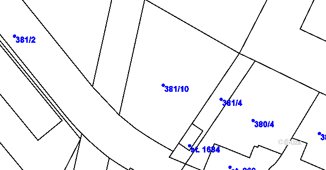 Parcela st. 381/10 v KÚ Neratovice, Katastrální mapa