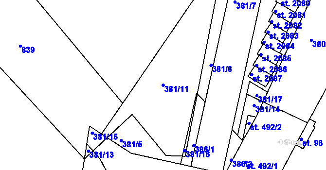 Parcela st. 381/11 v KÚ Neratovice, Katastrální mapa