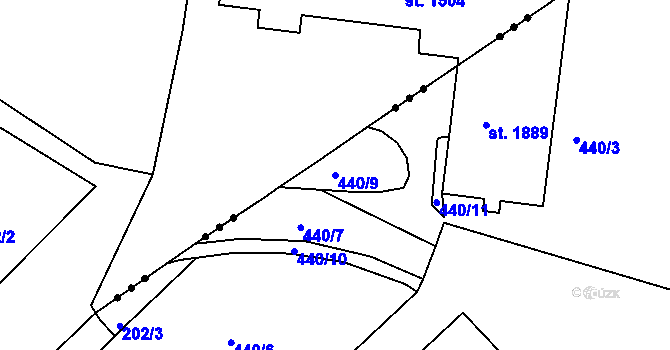 Parcela st. 440/9 v KÚ Neratovice, Katastrální mapa