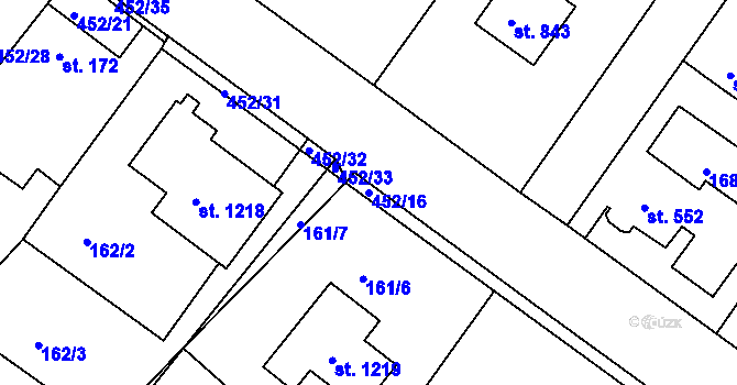 Parcela st. 452/16 v KÚ Neratovice, Katastrální mapa
