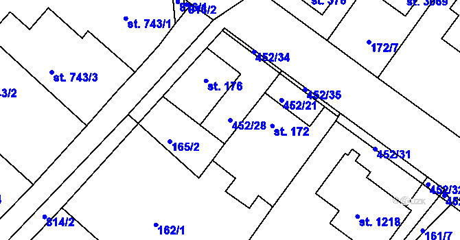 Parcela st. 452/28 v KÚ Neratovice, Katastrální mapa