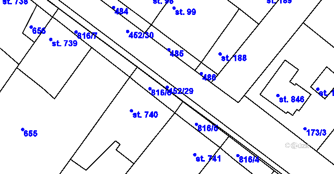 Parcela st. 452/29 v KÚ Neratovice, Katastrální mapa