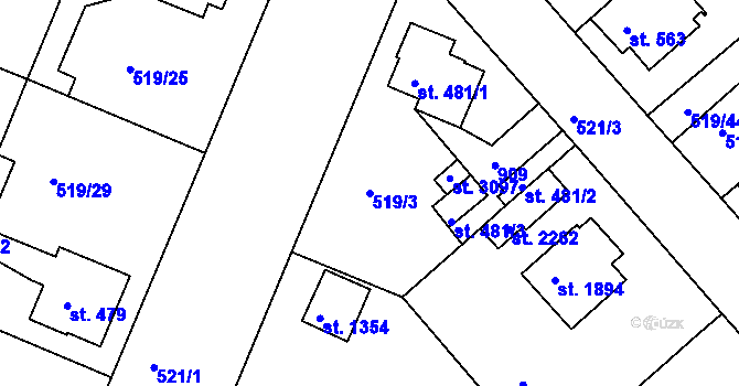 Parcela st. 519/3 v KÚ Neratovice, Katastrální mapa