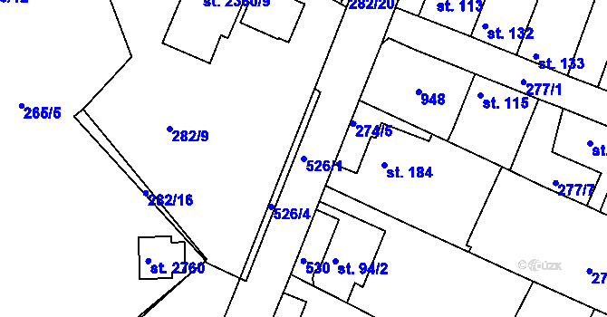 Parcela st. 526/1 v KÚ Neratovice, Katastrální mapa
