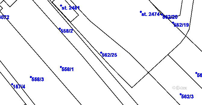 Parcela st. 562/25 v KÚ Neratovice, Katastrální mapa
