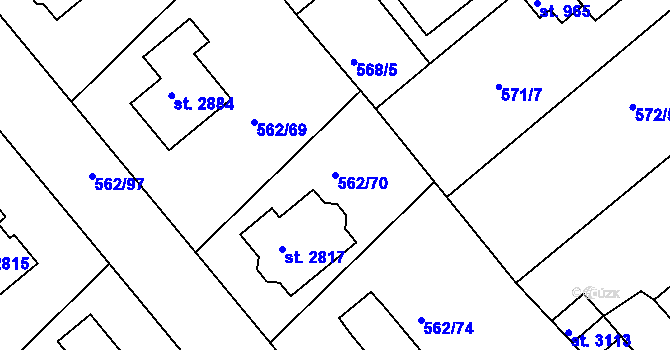 Parcela st. 562/70 v KÚ Neratovice, Katastrální mapa