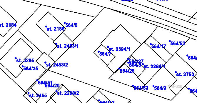 Parcela st. 564/7 v KÚ Neratovice, Katastrální mapa
