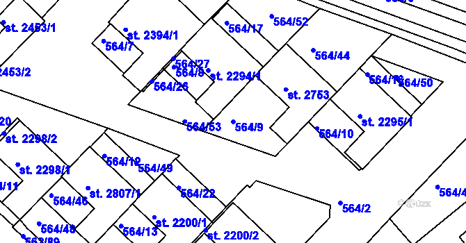 Parcela st. 564/9 v KÚ Neratovice, Katastrální mapa
