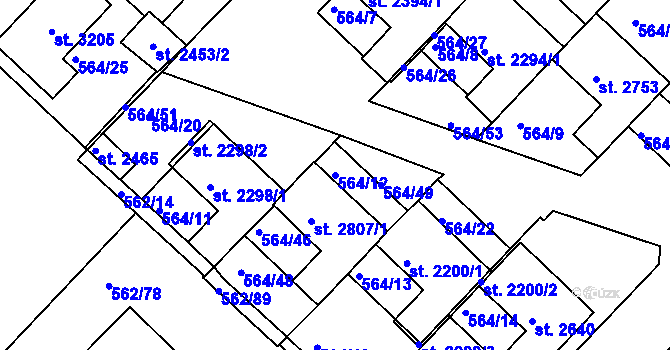 Parcela st. 564/12 v KÚ Neratovice, Katastrální mapa