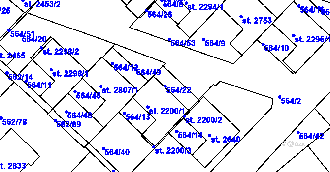 Parcela st. 564/22 v KÚ Neratovice, Katastrální mapa