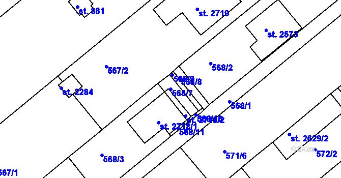 Parcela st. 568/7 v KÚ Neratovice, Katastrální mapa