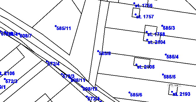 Parcela st. 585/8 v KÚ Neratovice, Katastrální mapa