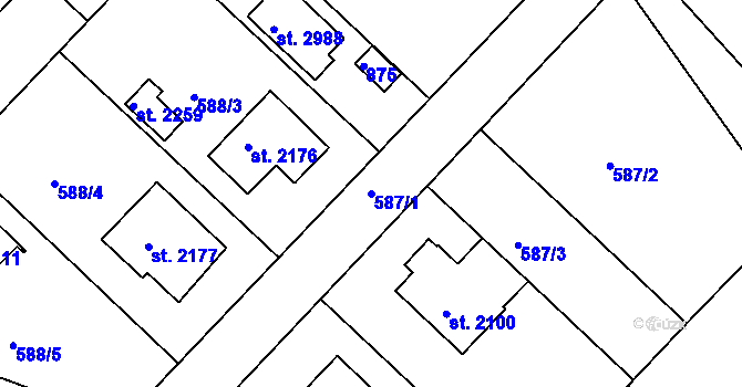 Parcela st. 587/1 v KÚ Neratovice, Katastrální mapa