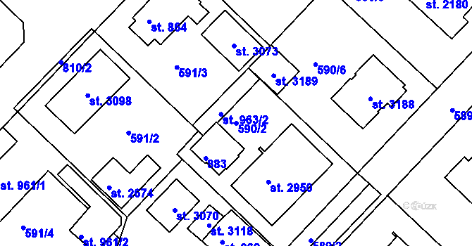 Parcela st. 590/2 v KÚ Neratovice, Katastrální mapa