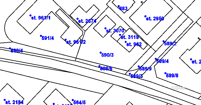 Parcela st. 590/3 v KÚ Neratovice, Katastrální mapa