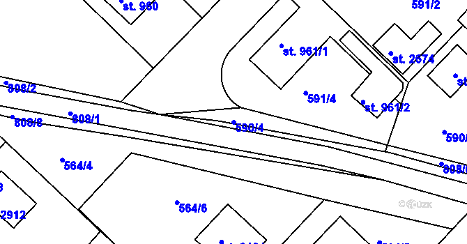 Parcela st. 590/4 v KÚ Neratovice, Katastrální mapa