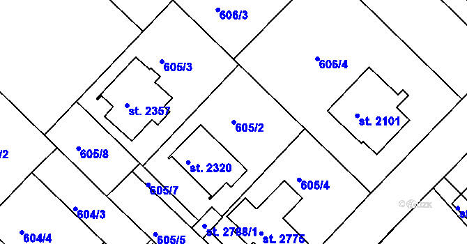 Parcela st. 605/2 v KÚ Neratovice, Katastrální mapa