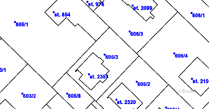 Parcela st. 605/3 v KÚ Neratovice, Katastrální mapa