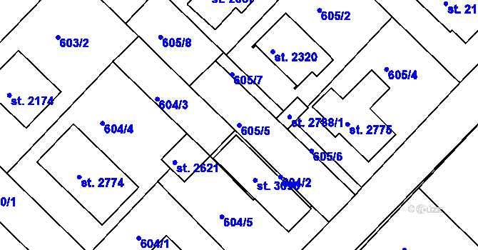 Parcela st. 605/5 v KÚ Neratovice, Katastrální mapa