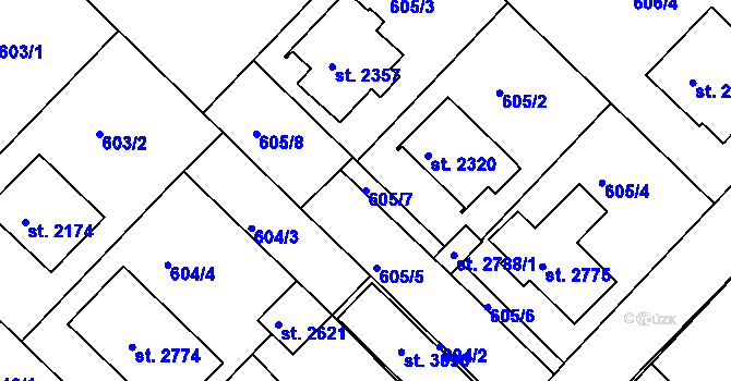 Parcela st. 605/7 v KÚ Neratovice, Katastrální mapa