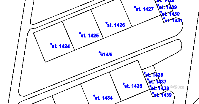 Parcela st. 614/6 v KÚ Neratovice, Katastrální mapa