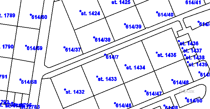 Parcela st. 614/7 v KÚ Neratovice, Katastrální mapa