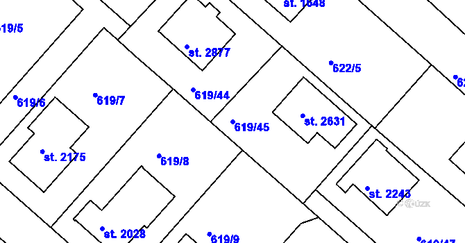 Parcela st. 619/45 v KÚ Neratovice, Katastrální mapa