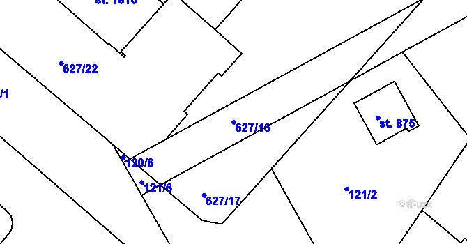 Parcela st. 627/16 v KÚ Neratovice, Katastrální mapa