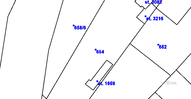 Parcela st. 654 v KÚ Neratovice, Katastrální mapa